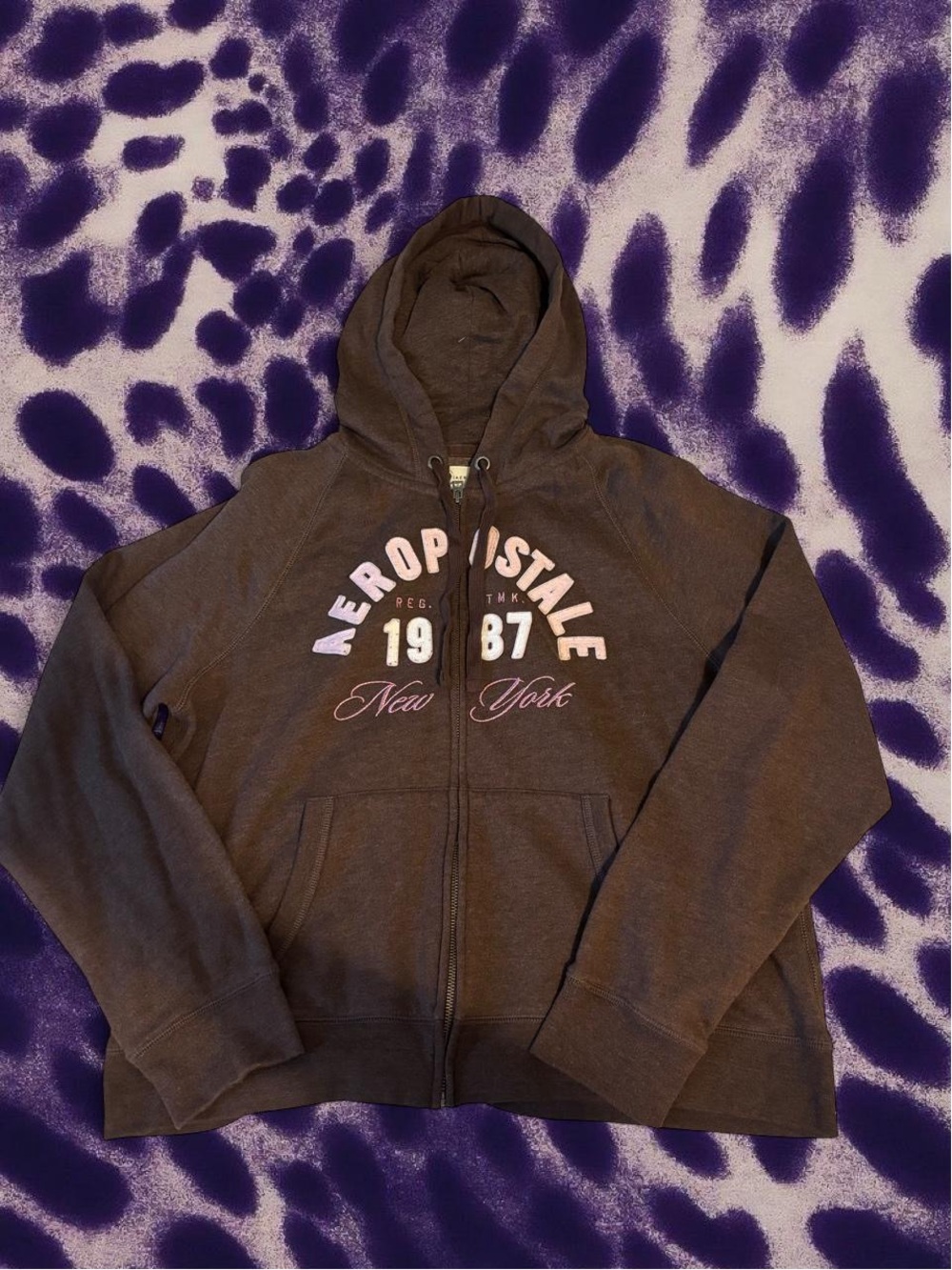 Aeropostale Brown Zip-Up Hoodie with Pink Logo